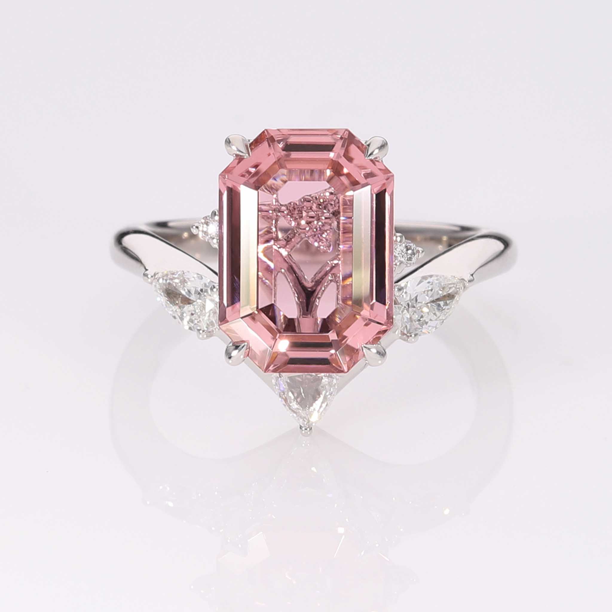 Cherry blossom ring with Portrait-cut pink Tourmaline