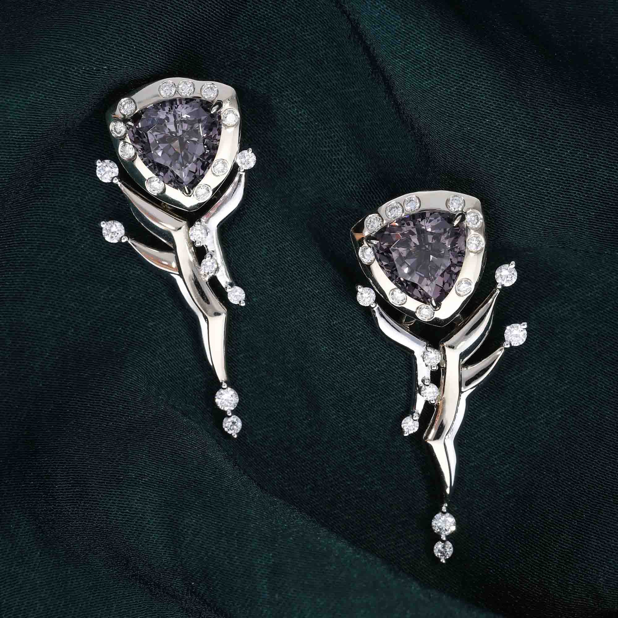 Grey Spinel Earrings with Diamonds