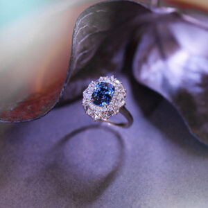A regal-looking custom sapphire ring.