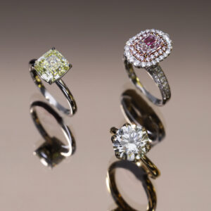 Colourless and Yellow and Pink Diamond Rings Made to Order