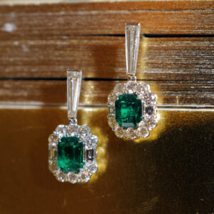 Emerald and diamond custom-made earrings