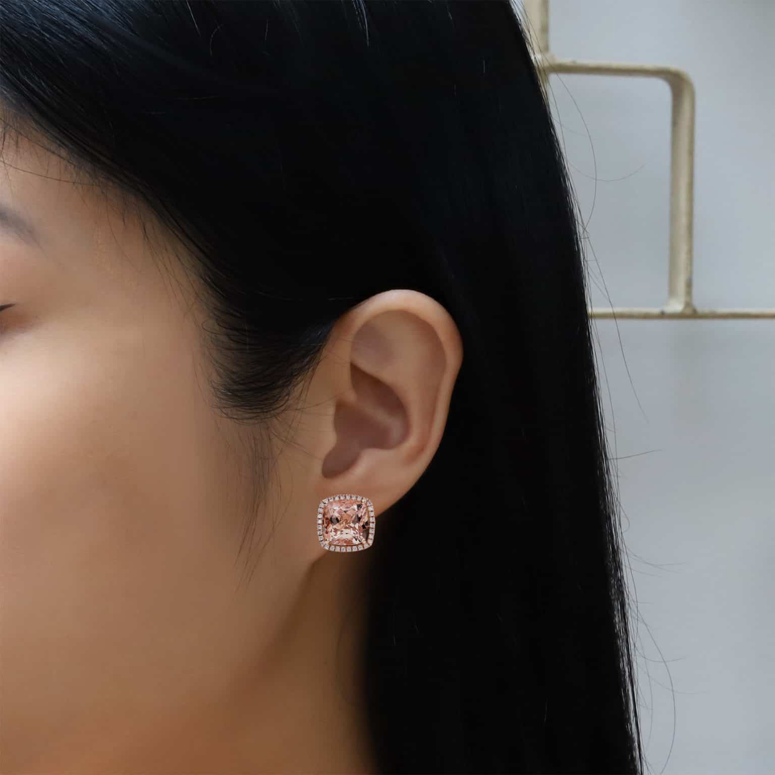 Morganite Earrings with detachable Halo Jackets