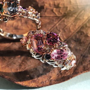 Custom made ring, with a clustering of marvellous pink gems