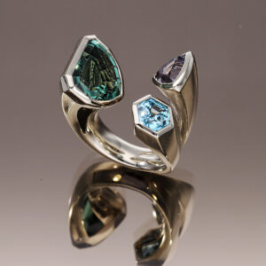 3 different colour shades and shapes were combined to create this one-of-a-kind bespoke ring.