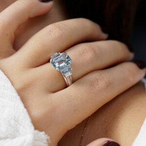 Custom made aquamarine engagement ring.