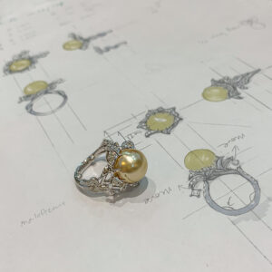 Restyled pearl ring with diamonds