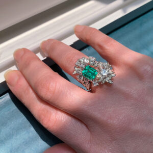 Emerald and diamonds restyled from old jewellery pieces