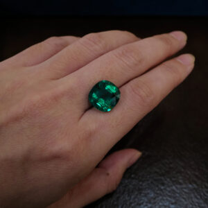 Emerald from the Muzo region in Colombia. The deep and saturated green, along with its lively crystal and substantial size, makes this a truly valuable gem.