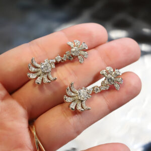 Bespoke retro Calla Lily design diamond earrings