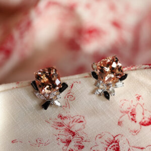 Morganite studs with onyx and diamond jackets.