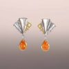Mother-of-Pearl Fan Earrings with Mandarin Garnet Drops
