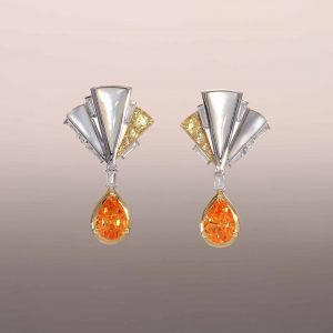 Mother-of-Pearl Fan Earrings with Mandarin Garnet Drops