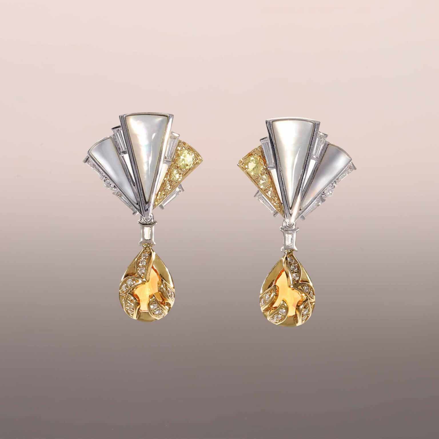 Mother-of-Pearl Fan Earrings with Mandarin Garnet Drops_2