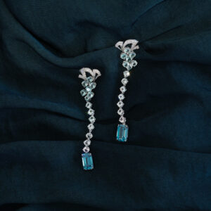 Stunning bespoke blue zircon earrings, with tourmalines and diamonds