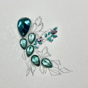 Our Zircon gems on a bespoke sketch with intense saturation and incredible sparkle.