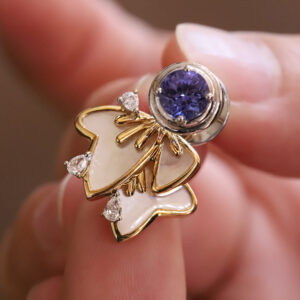 Tanzanite earring studs with detachable Mother-of-pearl wing jackets