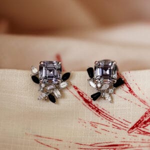 Unheated Tanzanite studs with detachable onyx and diamond jackets