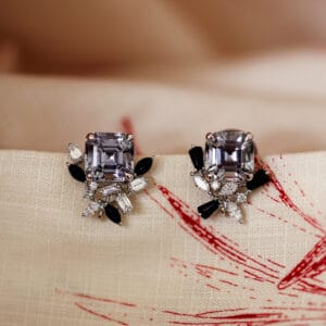 Unheated Tanzanite studs with detachable onyx and diamond jackets 