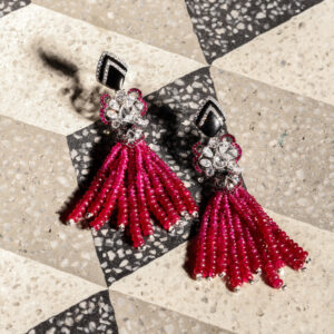 Bespoke onyx, diamonds and ruby beads art deco earrings