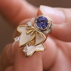 Tanzanite earring studs in mother-of-pearl jackets