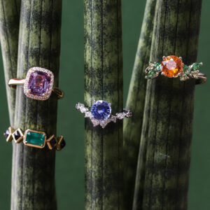 selection of bespoke mixed gemstone rings