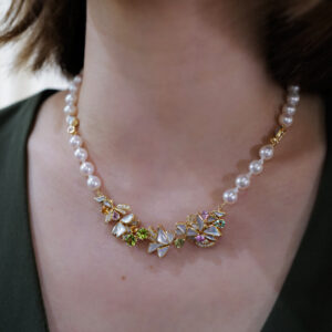 Custom made pearl and gems necklace
