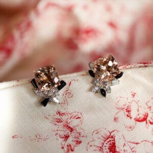 Morganite studs with detachable onyx and diamond jackets