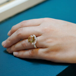 Bespoke bi-colour tourmaline ring with diamonds