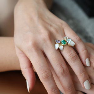 Bespoke Emerald Ring with Tanzanite and Aquamarine Jacket