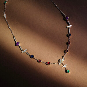 Multi-gem and mother-of-pearl necklace