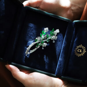 Jade and diamond brooch