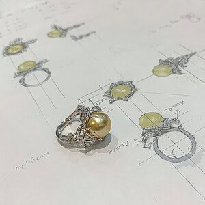 re-styled pearl gemstone ring with diamonds