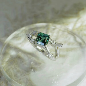 Green Sapphire custom ring with diamonds