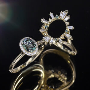 A bespoke creation: this Alexandrite engagement ring may be worn with or without a sparkly jacket.