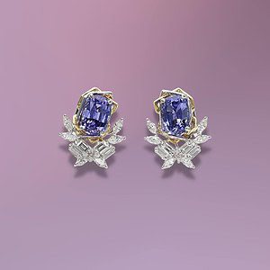 Tanzanite studs with yellow gold geometric links and diamond jackets