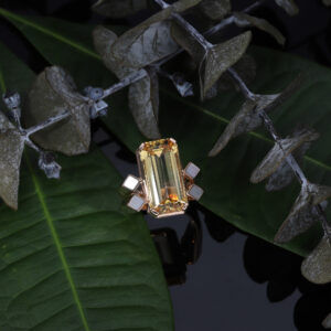 Yellow topaz bespoke ring with mother-of-pearl