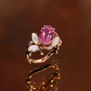 Bespoke Pink Spinel ring with Mother-of-Pearl and Diamonds