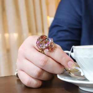 Bespoke bonzai ring made with portrait custom-cut gems