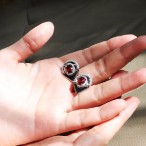 Ruby earring studs with onyx and diamond jackets