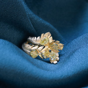 Bespoke Golden Leaves Ring with Yellow Diamonds