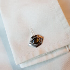 Bespoke men's black star sapphire cufflinks.