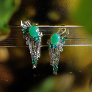 A statement piece for sure: bespoke earrings with emeralds, diamonds and jades