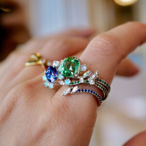 An exquisite custom made ring with a majesticTsavorite