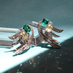 custom emerald gemstone earrings with yellow sapphires and diamonds