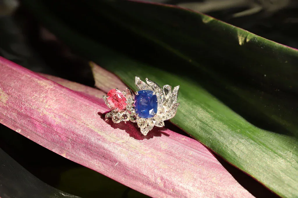 An yin yang of padparadscha and a color changing sapphire