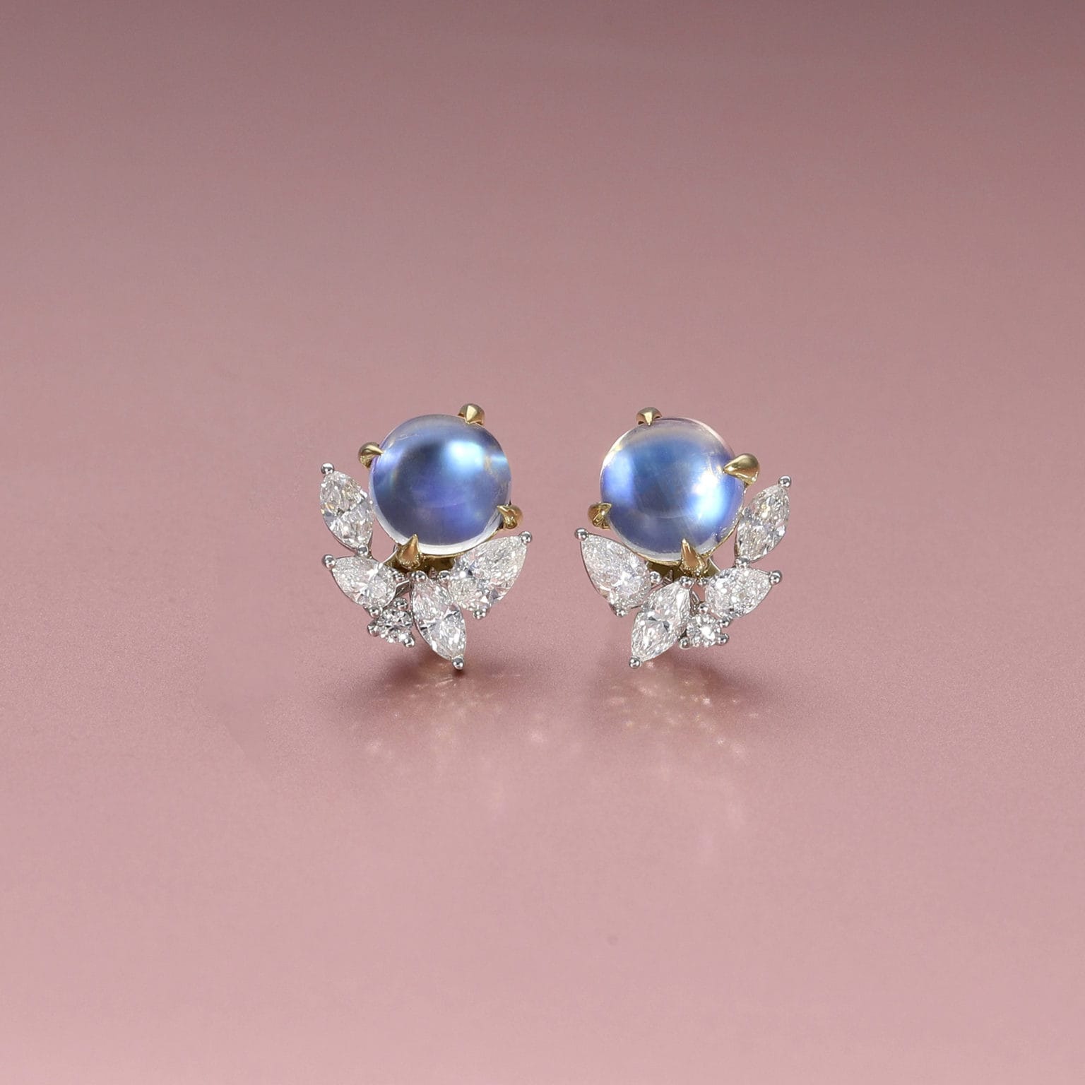 Moonstone stud earrings with Diamond Jackets