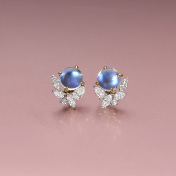 Moonstone stud earrings with Diamond Jackets