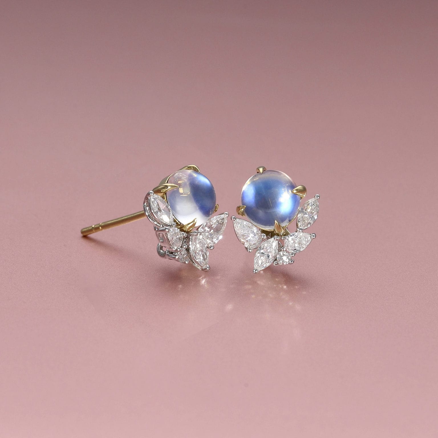 Moonstone stud earrings with Diamond Jackets