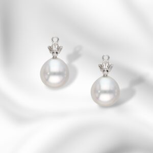 Pearl Drop Earrings with Tapered Baguette Diamonds