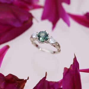 Teal sapphire ring